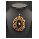 Sphinx Vintage Black Glass Oval Pendant