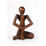 Hand-Carved Wooden Abstract Seated Sculpture