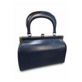 Vintage Navy Blue Structured Top Handle Handbag