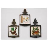 Vintage Cast Iron Ceramic Wall Plaques, Set Of 3