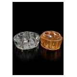 Pair of Glass Flower Frogs, Clear & Marigold