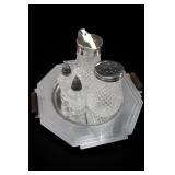 Pressed Glass Condiment Set With Art Deco Tray