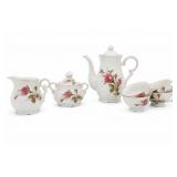 Moss Rose Floral Porcelain Tea Set, Gold Trim