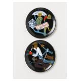 Pair of Black Figurative Italian Wall Plates