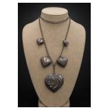 Sterling Silver Puffy Heart Pendant Necklace 46.9g