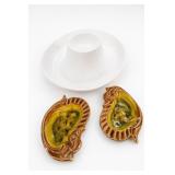 Vintage Pottery Leaf-Shaped Dish Set, 3 Pieces