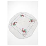 Embroidered Rooster Tablecloth With Scalloped Lace