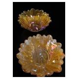 Marigold Carnival Glass Sunflower Bowl Pair