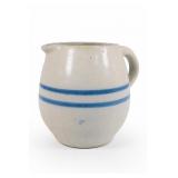 Vintage Stoneware Pitcher With Blue Bands