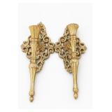 Pair Ornate Gold Metal Hollywood Regency Sconces