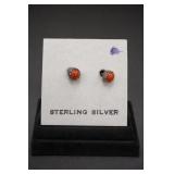 Sterling Silver Red Coral Stud Earrings