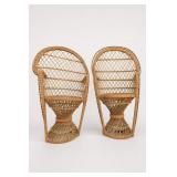 Pair Wicker Rattan Peacock Doll-Size Chairs