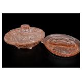 KIG Pink Depression Glass Covered Dish & Tray
