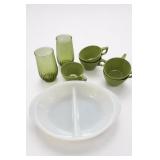 Green Glass & Melamine Tableware Lot