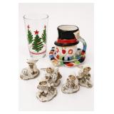 Holiday Figurines, Snowman Mug & Tree Glass Set
