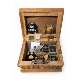 Military Keepsake Box With Pins, Go Greek Button
