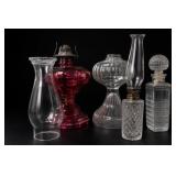Cranberry Glass Oil Lamp & Glassware Lot