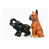 Ceramic Boxer Dog & Elephant Figurines
