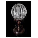 Ribbed Glass Orb on Ornate Pedestal Stand