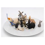 Assorted Rabbit Figurine Group With Display Plate