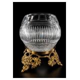 Cut Crystal Bowl On Ornate Bronze Stand