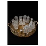 Vintage Glass Condiment Set With Brass Tray