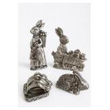 Pewter Rabbit Figurine Group, 5 Pieces