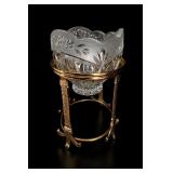 Vintage Cut Crystal Bowl On Gilt Metal Stand