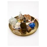 Cardew Blue Teapot Gold-Tone Tray & Decor Lot