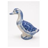 Delft-Style Blue & White Ceramic Duck Figurine