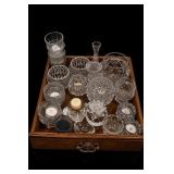 Clear Glassware Lot With Wooden Display Tray