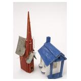 Painted Wooden Birdhouse Pair, Blue & Red