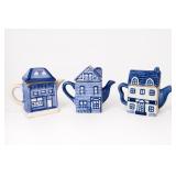 CKAO Blue And White House Teapot Set Of 3