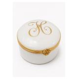 Limoges Hinged Trinket Box With Gold Monogram
