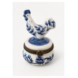 Delft-Style Blue White Rooster Trinket Box