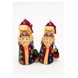 Russian Santa Ornaments Pair, Hand-Painted Wood