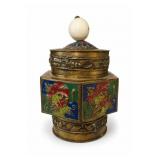 Chinese Brass Enameled Tea Caddy Box