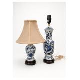 Pair Blue & White Porcelain Floral Table Lamps