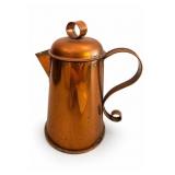 Copper Lidded Pitcher With Curled Handle