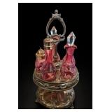 Victorian Cranberry Glass 5-Piece Cruet Set