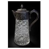 Silverplate Cut Crystal Ewer Pitcher