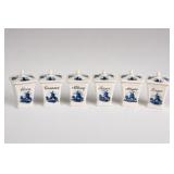 Six Blue & White Ceramic Windmill Spice Jars