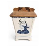 Delft Blue Salt Box With Wooden Lid