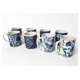 Blue And White Delftware Mug Set, 8 Pieces