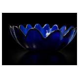 Blenko Glass Cobalt Blue Lotus Bowl