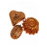 Three Vintage Jello Molds: Heart Sunburst