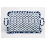 Blue & White Rectangular Serving Tray With Handles