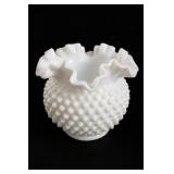 Fenton Hobnail Milk Glass Ruffled Vase