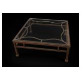 Square Wrought Iron Glass-Top Coffee Table