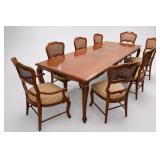 Century Wood Dining Table & 8 Cane-Back Chairs Set